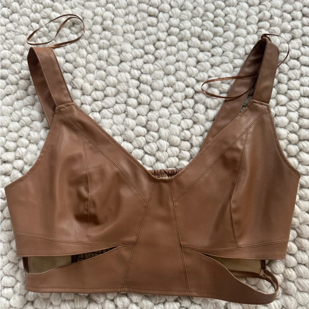 Zara Tan Leather Top - Picture 2 of 4